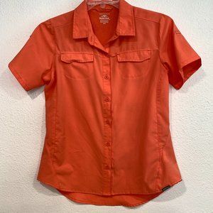 Pacific Trail Womens Outdoor Shirt Sun Protection Orange Roll Tab Sleeves Size S